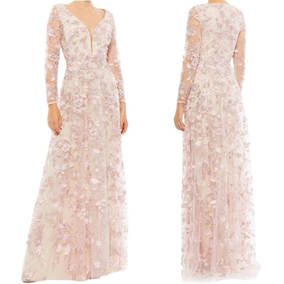 Mac Duggal floral applique illusion gown - Picture 1 of 13